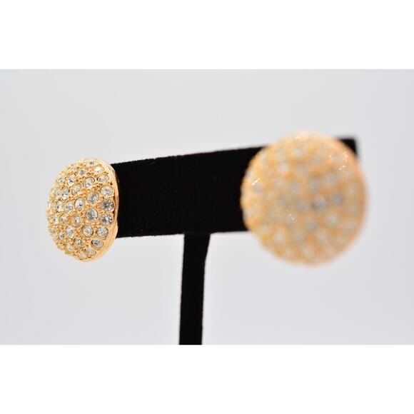 Roman Vintage Earrings Gold Rhinestone Crystal Round Ball Signed 1980s Bin1 - Picture 3 of 12
